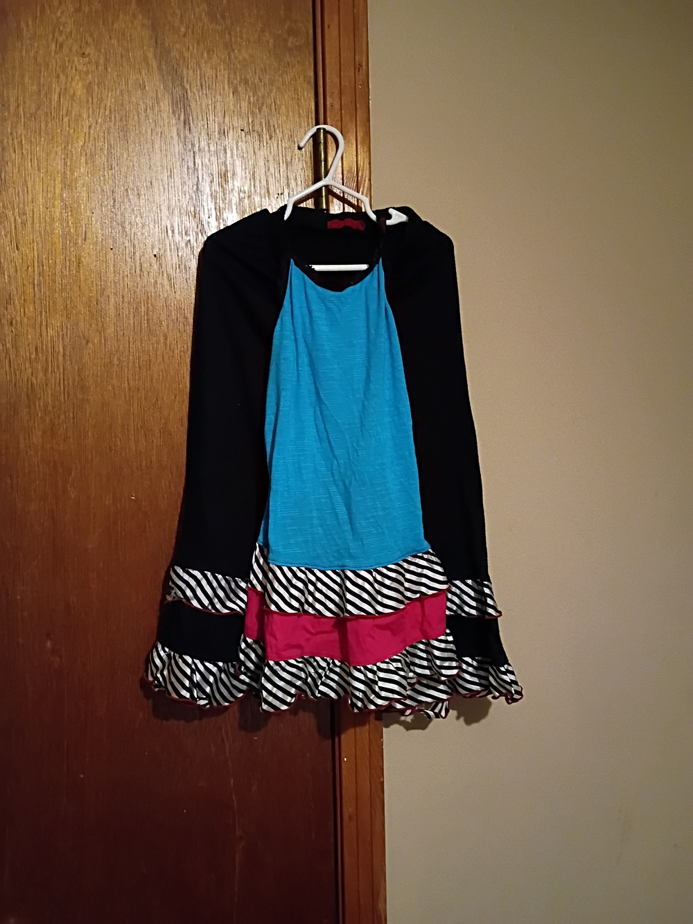 Girls Black & Turquoise Ruffle Long Sleeve Top And Pants - Unbranded